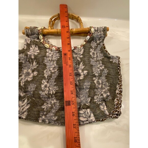 Faith by Celia Forrester Smocked Unique Boho Hipster Handbag With Bamboo Handles - Picture 11 of 12
